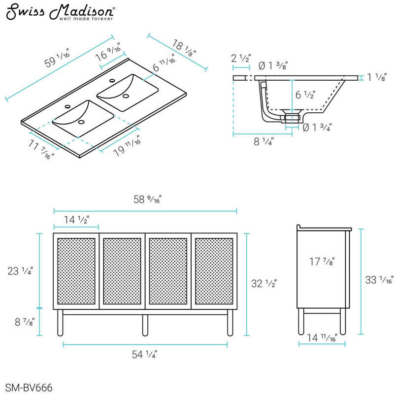 Swiss Madison Classé 60" Bathroom Vanity in Oak