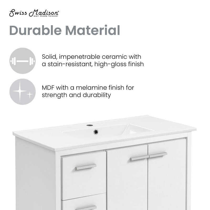 Swiss Madison Virage 36 Freestanding, Bathroom Vanity in Glossy White