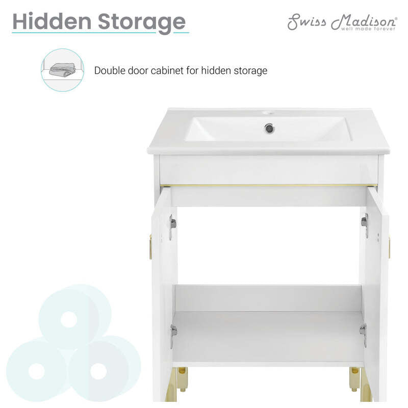 Swiss Madison Lumiere 24" Freestanding, Bathroom Vanity in Glossy White and Gold