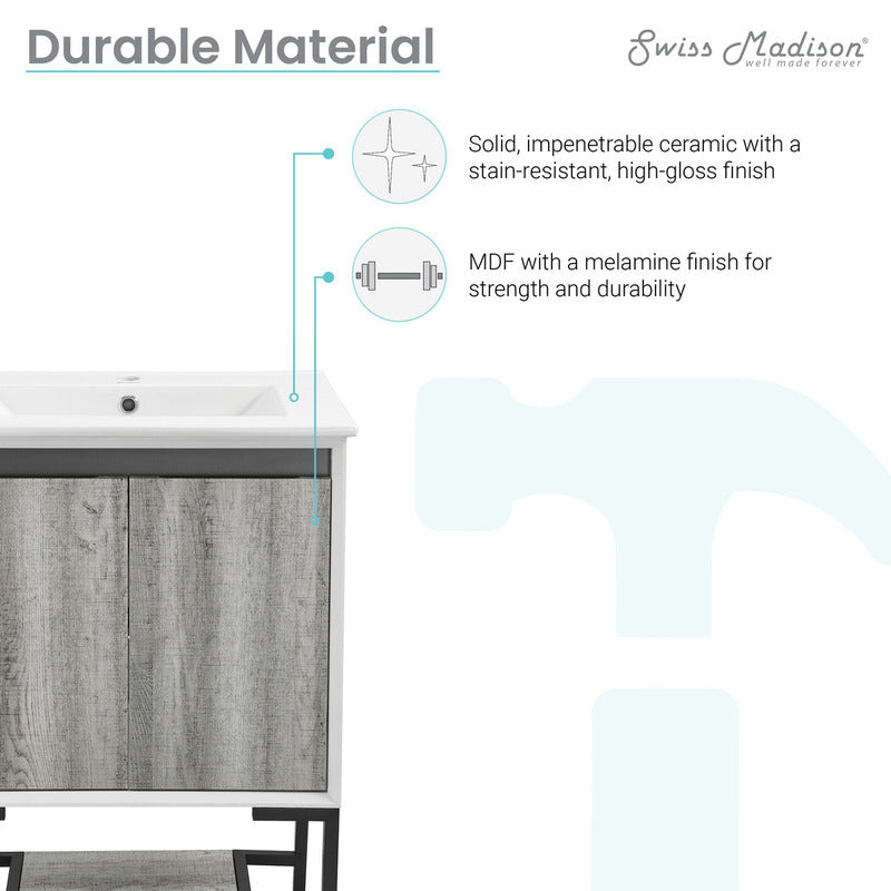 Swiss Madison Marseille 24 Single, Two Doors, Open Shelf Bathroom Vanity