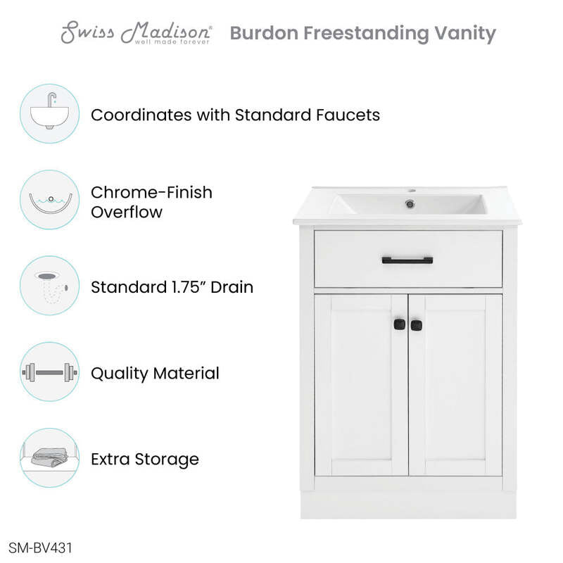 Swiss Madison Burdon 24" Bathroom Vanity in White