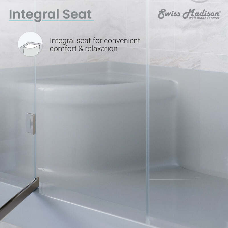 Swiss Madison Aquatique 60 X 32 Single Threshold Shower Base With Right Hand Drain and Integral Left Hand Seat in Grey