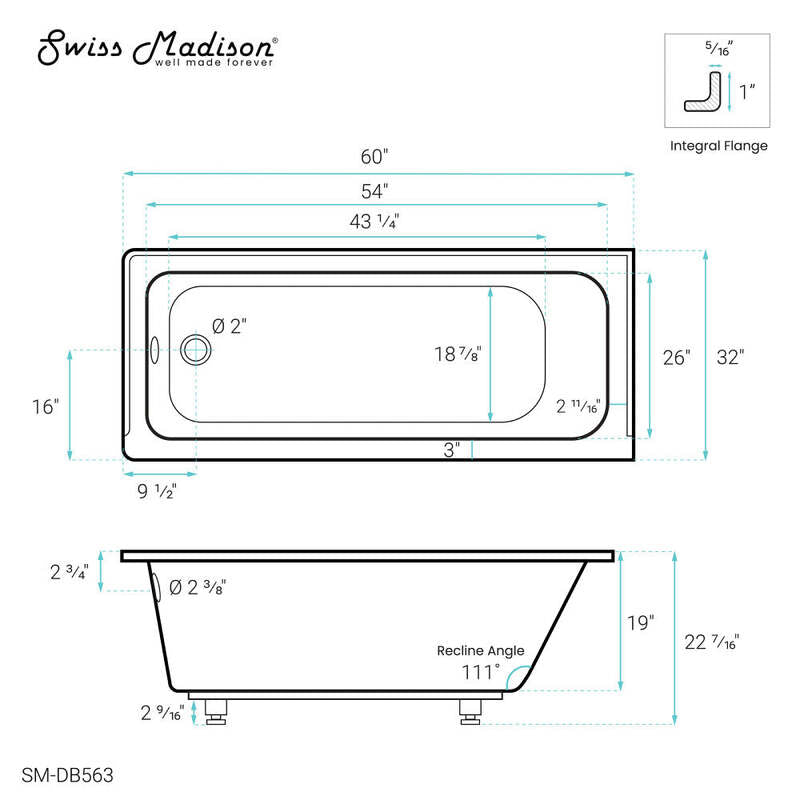 Swiss Madison Voltaire 60" X 32" Left-Hand Drain Alcove Bathtub
