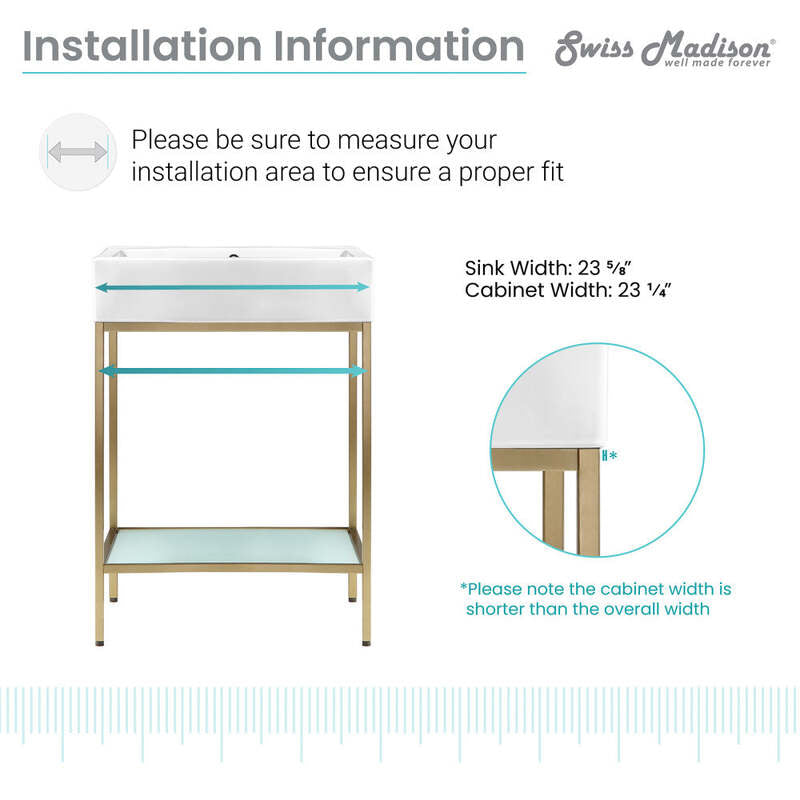 Swiss Madison Pierre 24 Single, Freestanding, Open Shelf, Gold Metal Frame Bathroom Vanity