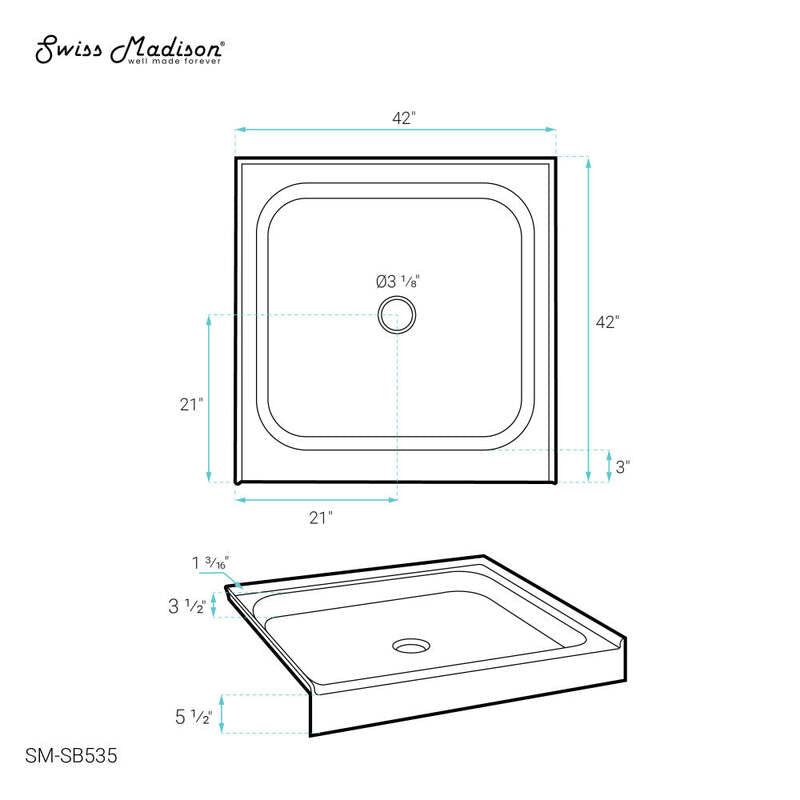 Swiss Madison Voltaire 42 x 42 Acrylic White, Single-Threshold, Center Drain, Shower Base