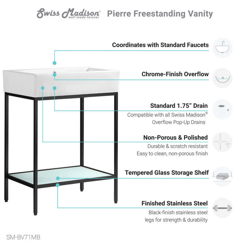 Swiss Madison Pierre 24 Single, Freestanding, Matte Black Metal Frame Bathroom Vanity