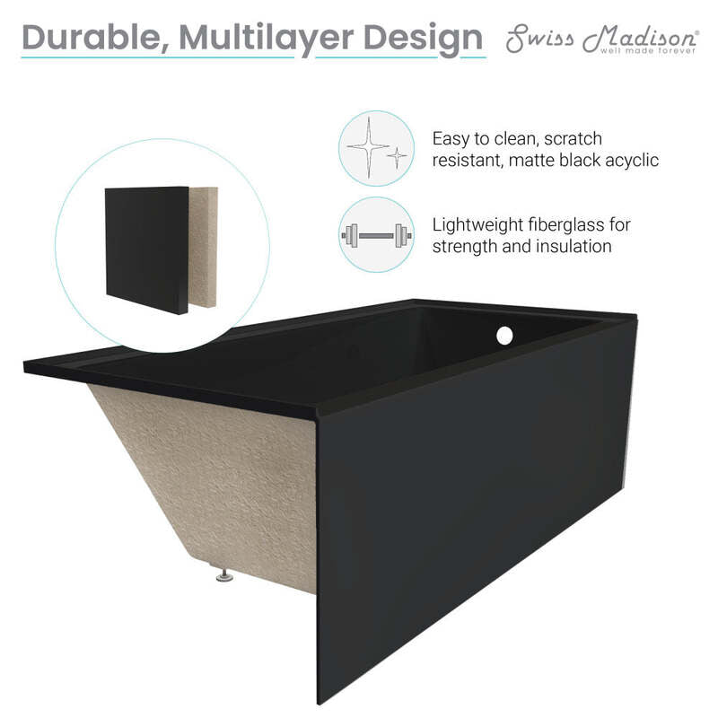Swiss Madison Voltaire 48" X 32" Right-Hand Drain Alcove Bathtub with Apron in Matte Black