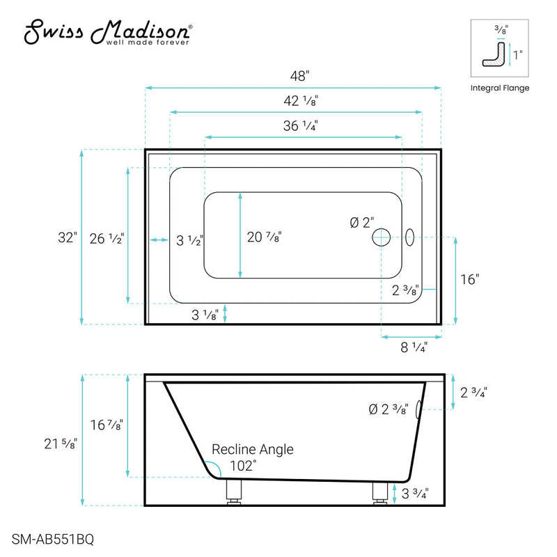 Swiss Madison Voltaire 48" X 32" Right-Hand Drain Alcove Bathtub with Apron in Bisque