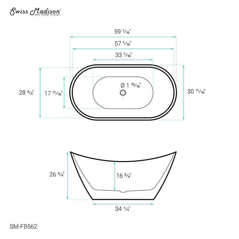 Swiss Madison Ivy 60" Double Slipper Freestanding Bathtub