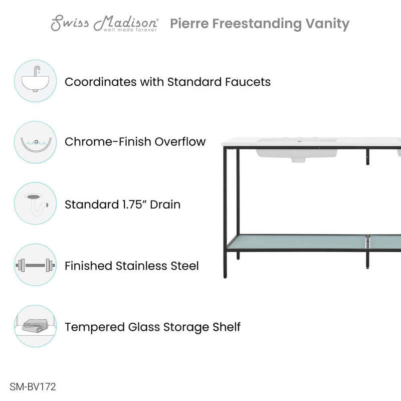 Swiss Madison Pierre 72 Double, Freestanding, Open Shelf, Matte Black Metal Frame Bathroom Vanity