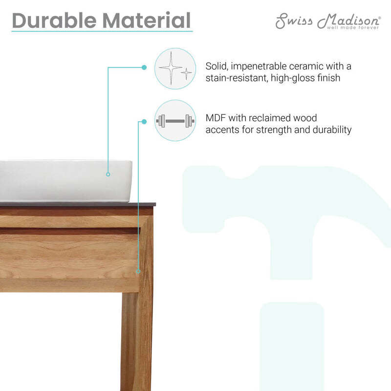 Swiss Madison Rennes 24" Reclaimed Wood Vanity in Natural Teak with Slate Countertop and Single Hole Vessel Sink