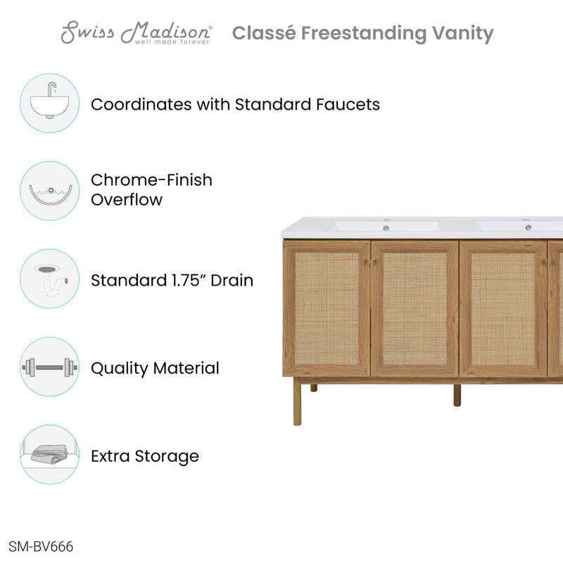 Swiss Madison Classé 60" Bathroom Vanity in Oak