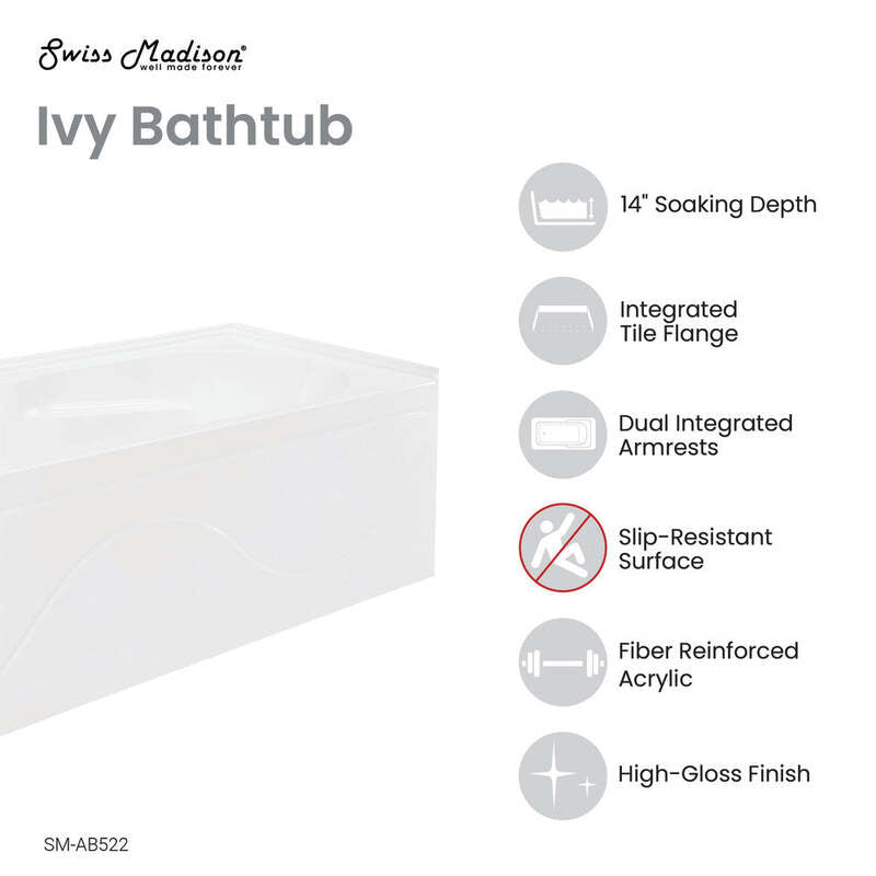 Swiss Madison Ivy 48'' x 32" Bathtub with Apron Left Hand Drain in White