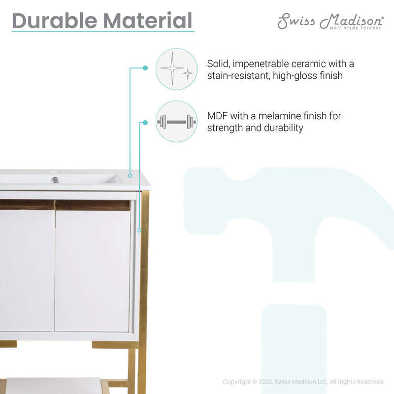 Swiss Madison Marseille 24" Bathroom Vanity in White and Brushed Gold