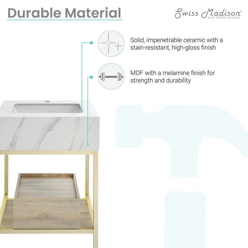 Swiss Madison Beau 24" Freestanding, Bathroom Vanity in Oak and Calacatta