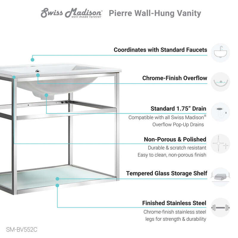 Swiss Madison Pierre 24 Single, Open Shelf, Chrome Metal Frame Bathroom Vanity