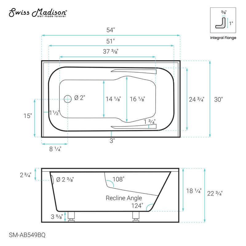 Swiss Madison Voltaire 54" X 30" Left-Hand Drain Alcove Bathtub with Apron in Bisque