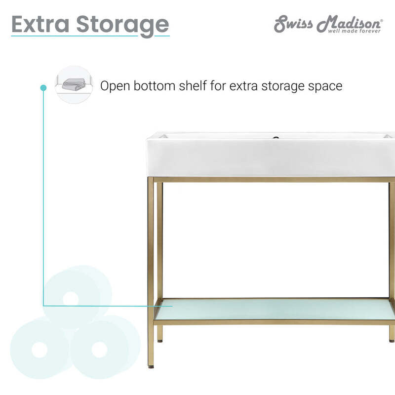 Swiss Madison Pierre 40 Single, Freestanding, Open Shelf, Gold Metal Frame Bathroom Vanity