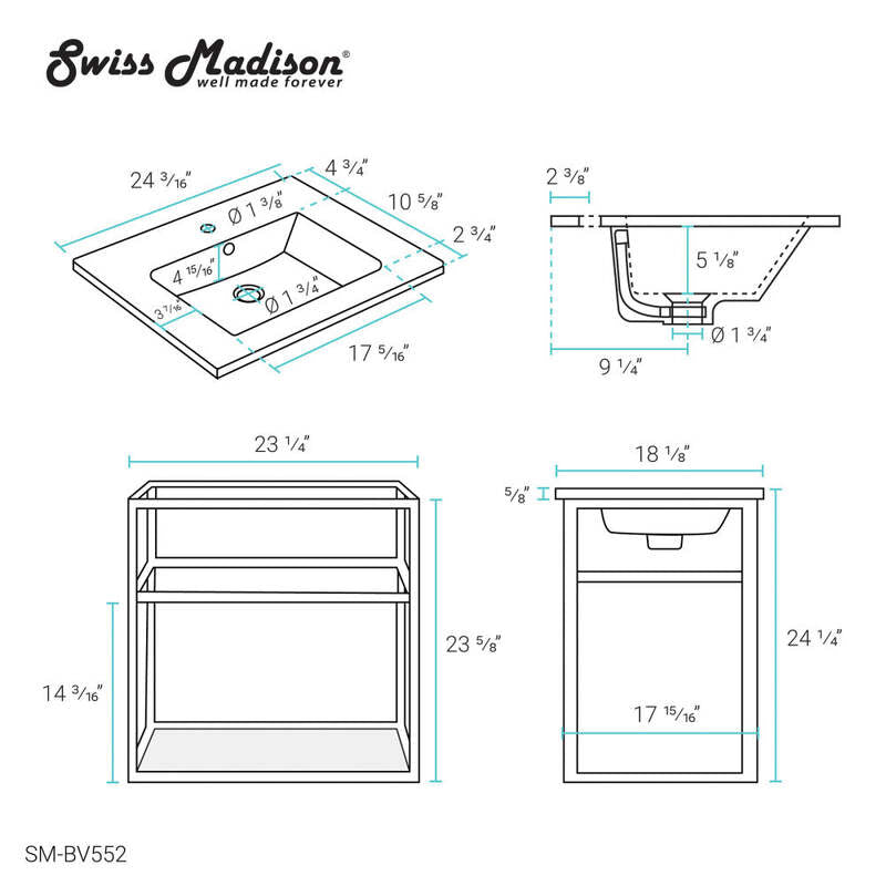 Swiss Madison Pierre 24 Single, Metal Frame, Open Shelf, Bathroom Vanity
