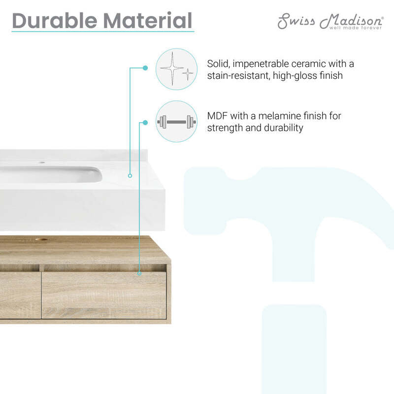 Swiss Madison Avancer 36" Wall-Mounted Bathroom Vanity in Calacatta and White Oak