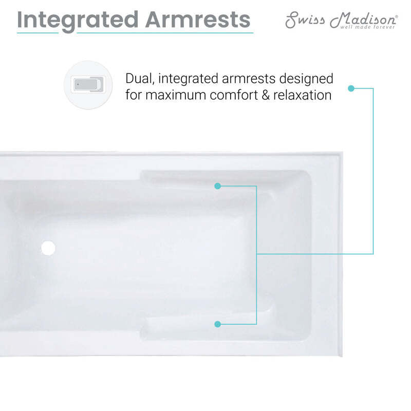 Swiss Madison Voltaire 60" X 30" Left-Hand Drain Alcove Bathtub with Apron and Armrest