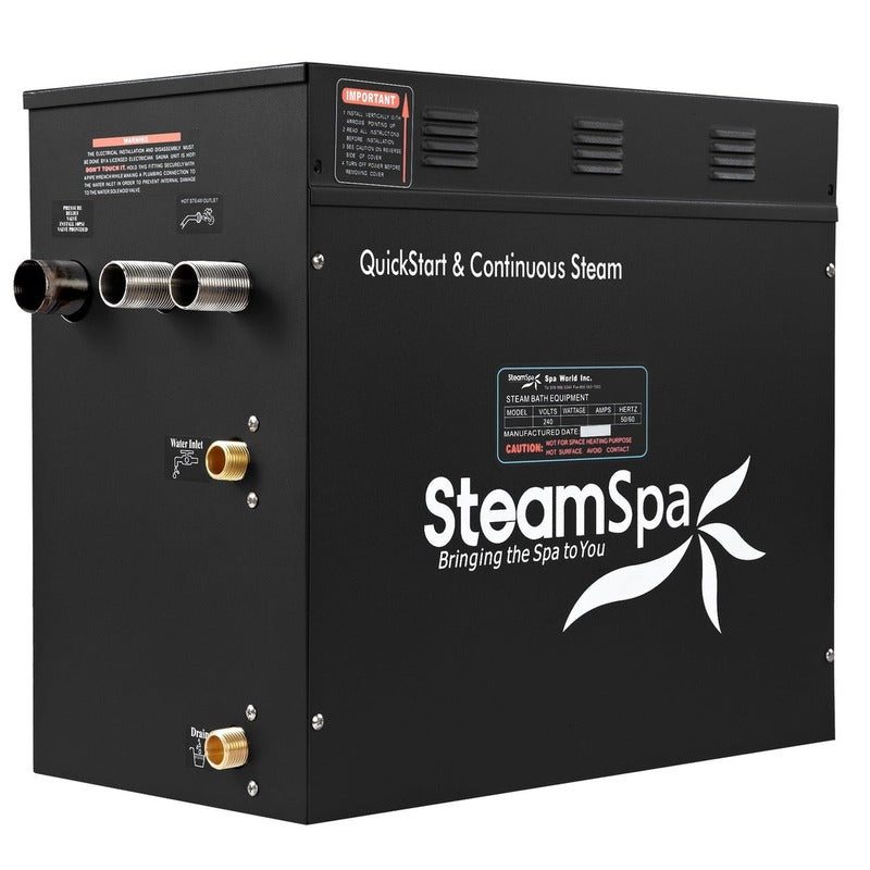 SteamSpa Black Series 12kW QuickStart Steam Bath Generator Package with Dual Aroma Pump