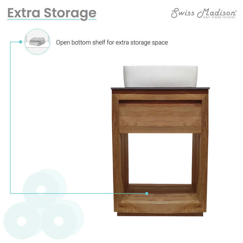 Swiss Madison Rennes 24" Reclaimed Wood Vanity in Walnut with Slate Countertop and Single Hole Vessel Sink