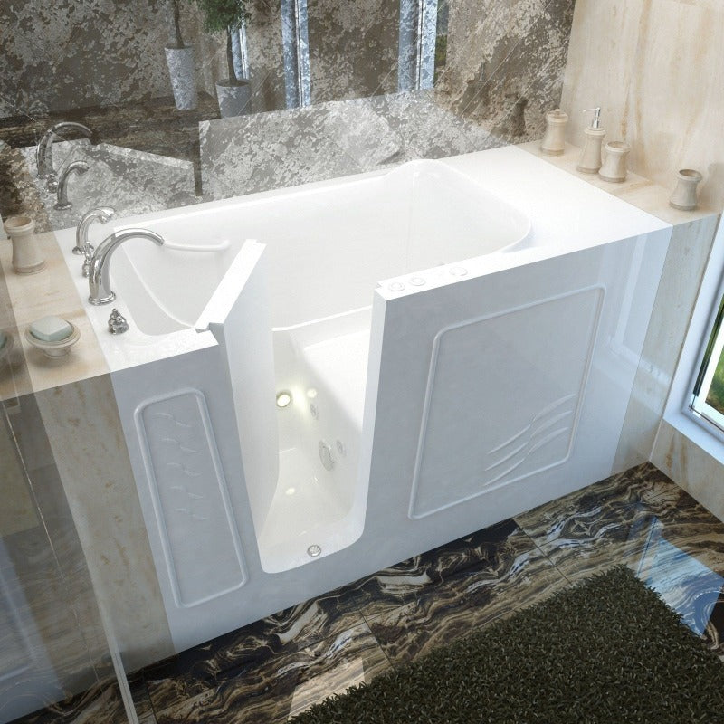 MediTub - 3060WI Series Walk-In 30 x 60 Left Drain White Whirlpool Jetted Walk-In Bathtub