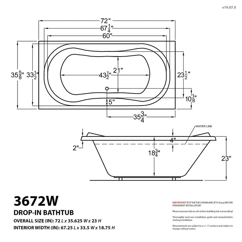 Atlantis Whirlpools Whisper 36" x 72" Rectangular Whirlpool Bathtub