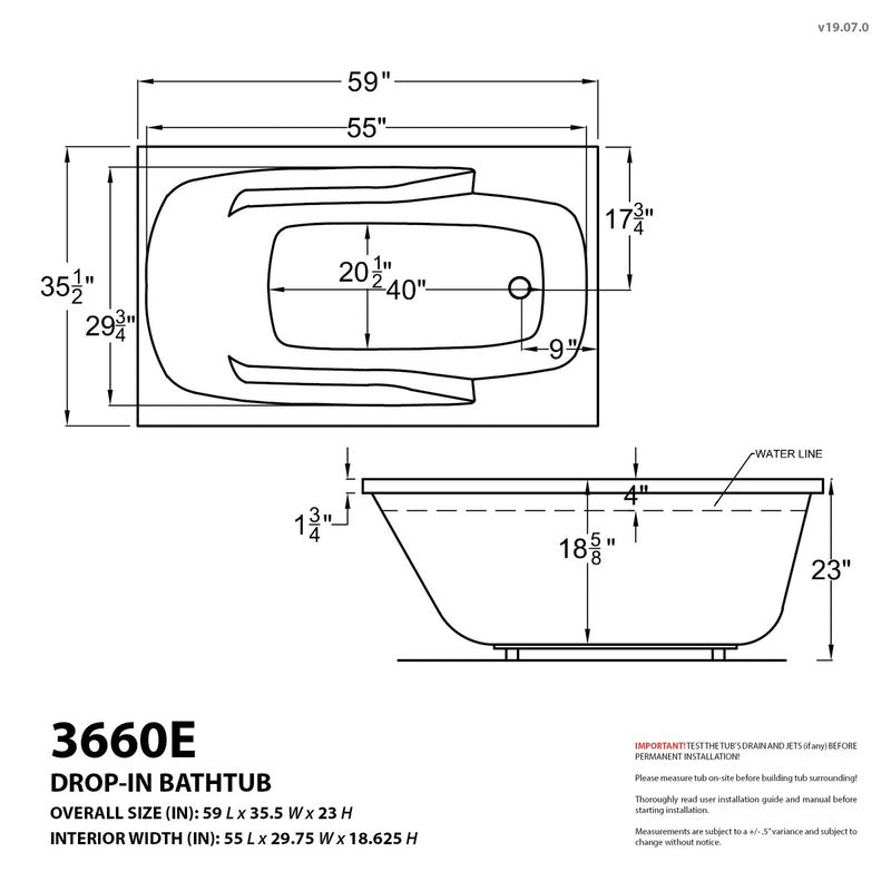 Atlantis Whirlpools Eros Deluxe Series 35.5 x 59 Dual Jetted Air & Whirlpool Bathtub