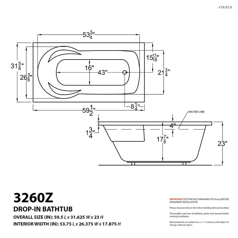 Atlantis Whirlpools Zepher 31.625" x 59.5" Air and Whirlpool Bathtub