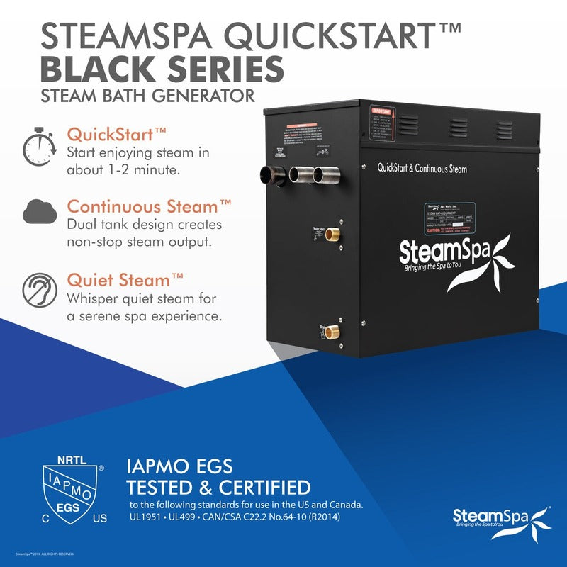 SteamSpa Black Series 2 x 10.5kW QuickStart Steam Bath Generator Package w/ Dual Aroma Pump