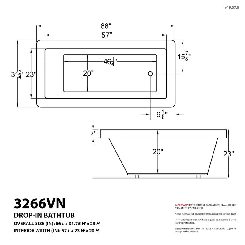 Atlantis Whirlpools Venetian 31.75" x 66" Air and Whirlpool Bathtub