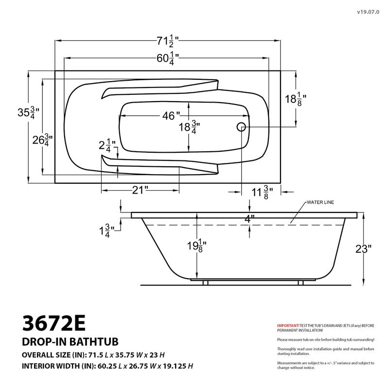 Atlantis Whirlpools Eros Deluxe Series 35.75 x 71.5 Dual Air and Whirlpool Bathtub