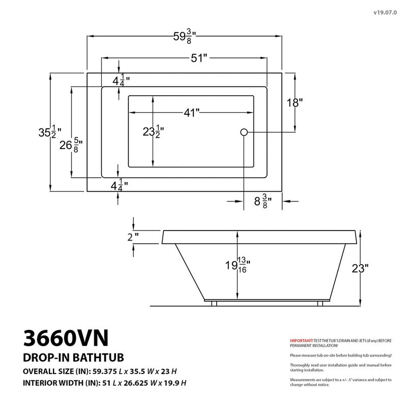 Atlantis Whirlpools Venetian 35.5" x 59.375" Air and Whirlpool Bathtub