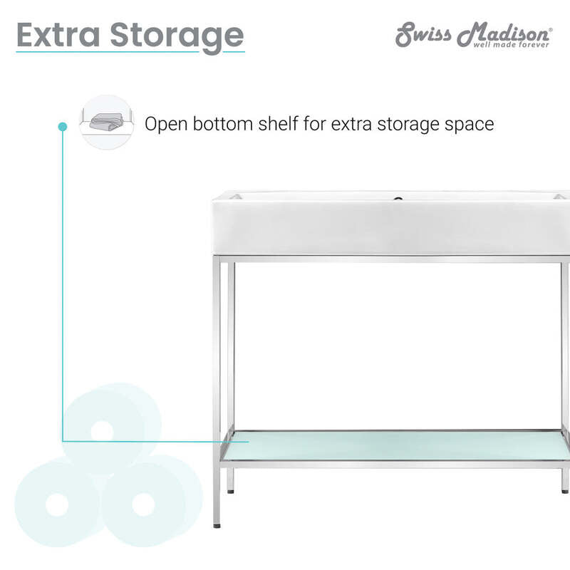 Swiss Madison Pierre 40 Single, Freestanding, Open Shelf, Chrome Metal Frame Bathroom Vanity