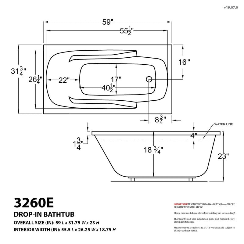 Atlantis Whirlpools Eros Deluxe Series 31.75 x 59 Dual Jetted Air and Whirlpool Bathtub