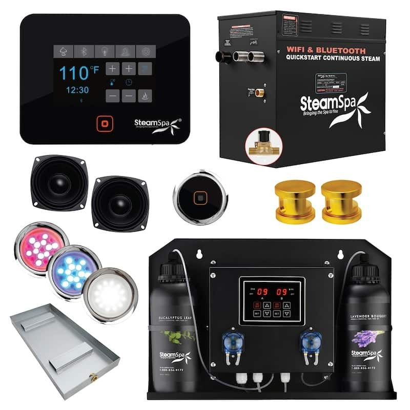 SteamSpa Black Series 12kW QuickStart Steam Bath Generator Package with Dual Aroma Pump