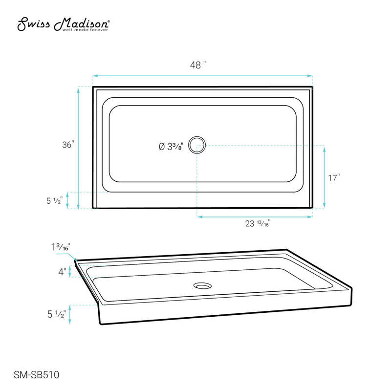 Swiss Madison Voltaire 48 x 36 Acrylic White, Single-Threshold, Center Drain, Shower Base