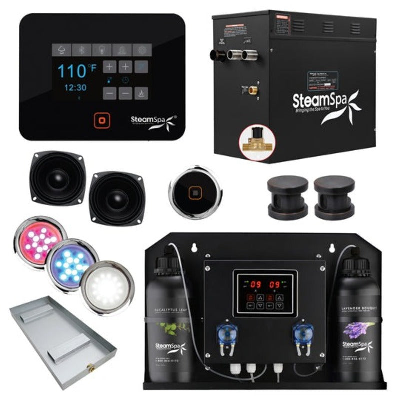 SteamSpa Black Series 12kW QuickStart Steam Bath Generator Package with Dual Aroma Pump