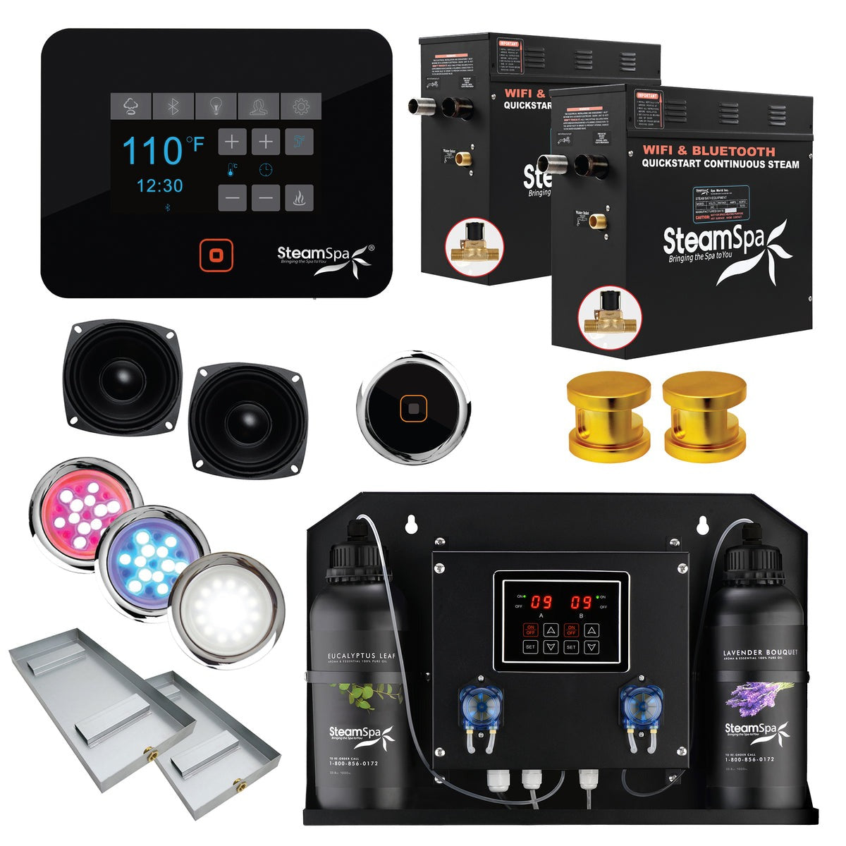 SteamSpa Black Series 2 x 7.5kW QuickStart Steam Bath Generator Package with Dual Aroma Pump