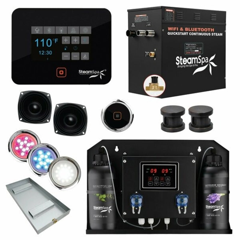 SteamSpa Black Series 12kW QuickStart Steam Bath Generator Package with Dual Aroma Pump