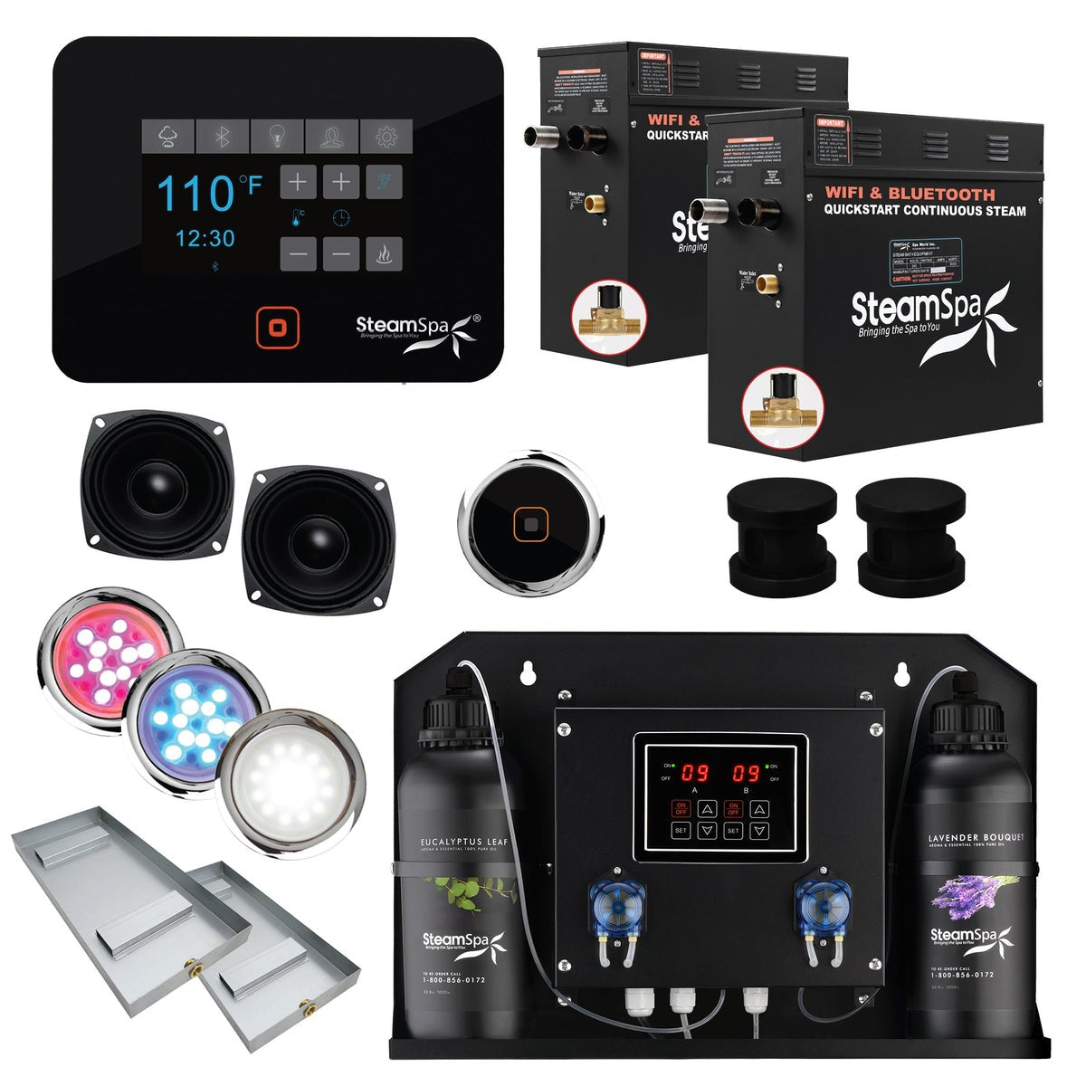 SteamSpa Black Series 2 x 9kW QuickStart Steam Bath Generator Package with Dual Aroma Pump
