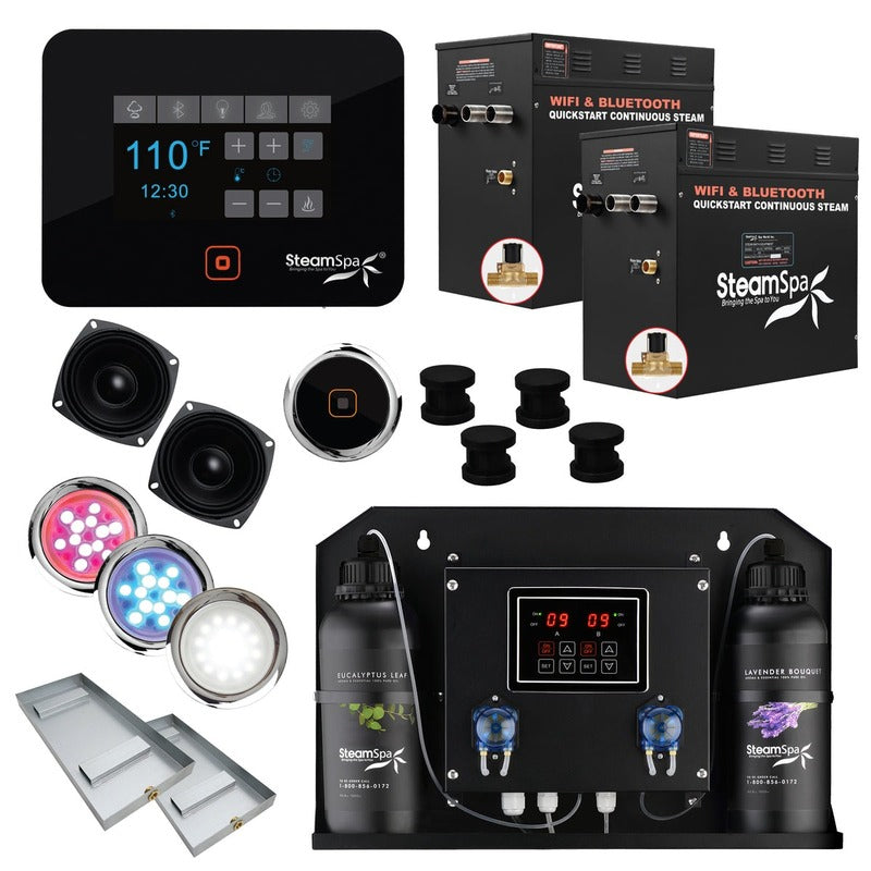 SteamSpa Black Series 2 x 10.5kW QuickStart Steam Bath Generator Package w/ Dual Aroma Pump