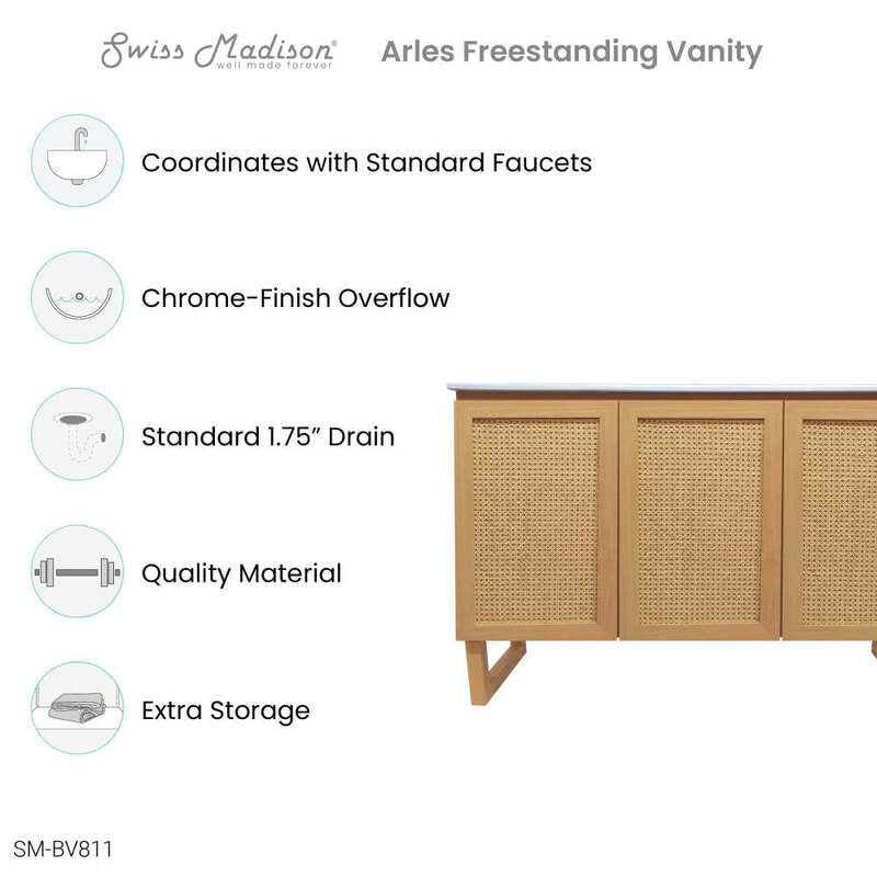 Swiss Madison Arles 48" Single, Bathroom Vanity in Honey
