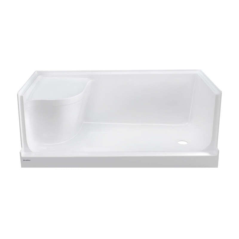 Swiss Madison Aquatique 60 X 32 Single Threshold Shower Base With Right Hand Drain and Integral Left Hand Seat in White