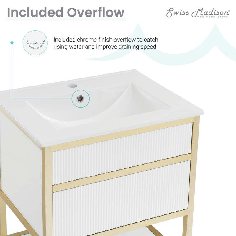 Swiss Madison Cache 24" Freestanding, Bathroom Vanity in White and Gold