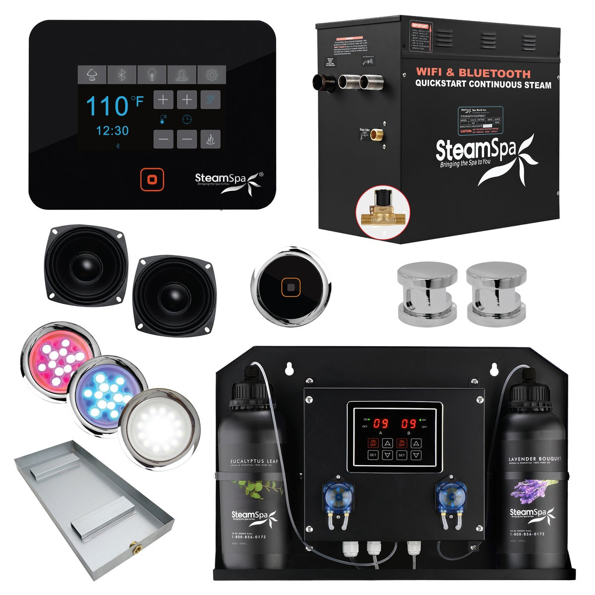 Black Series Wifi and Bluetooth 10.5kW QuickStart Steam Bath Generator Package in Gold