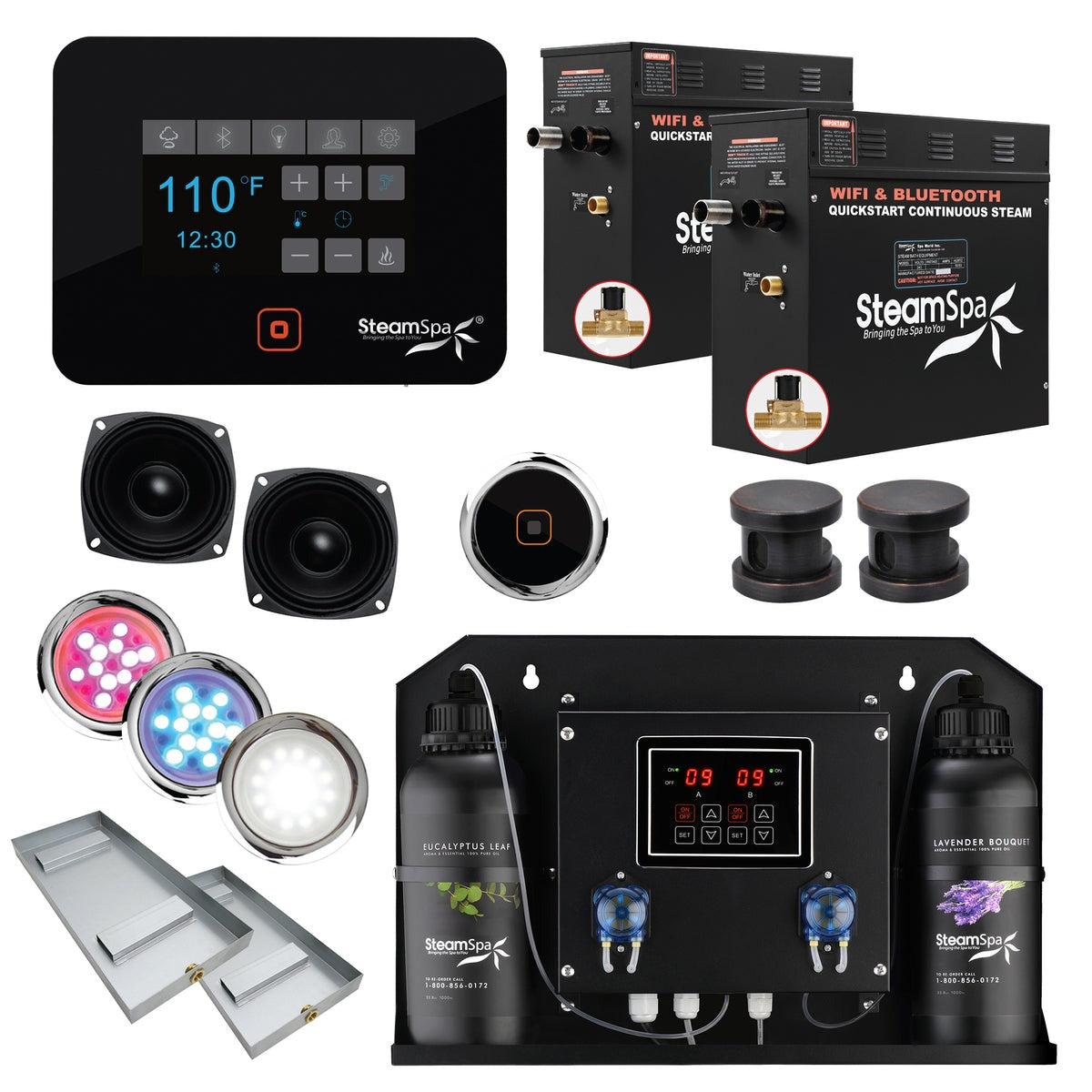 SteamSpa Black Series 2 x 7.5kW QuickStart Steam Bath Generator Package with Dual Aroma Pump