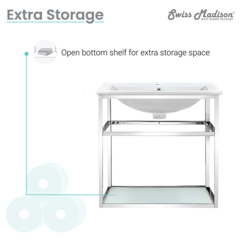 Swiss Madison Pierre 24 Single, Open Shelf, Chrome Metal Frame Bathroom Vanity